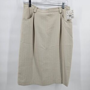 Doncaster Signature Beige Herringbone Pencil Skirt Womens 10 M196SK12 NWT